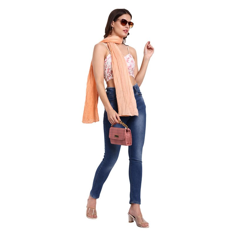 CrossKulture - OmbrePeach Peach Gradient Wrinkle Cotton Scarf side model view