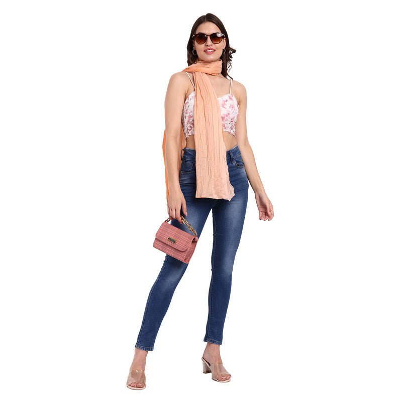 CrossKulture - OmbrePeach Peach Gradient Wrinkle Cotton Scarf front model view