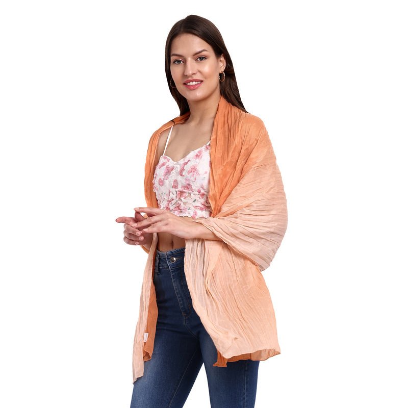 CrossKulture - OmbrePeach Peach Gradient Wrinkle Cotton Scarf side model view