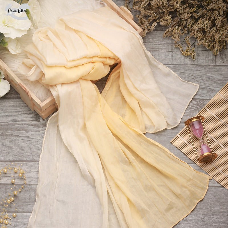 CrossKulture - OmbreYellow Yellow Gradient Wrinkle Cotton Scarf fabric detailing view