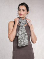 CrossKulture - AcaciaBloom Floral Print Poly Cotton Scarf Grey front model view