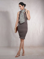 CrossKulture - AcaciaBloom Floral Print Poly Cotton Scarf Grey side model view