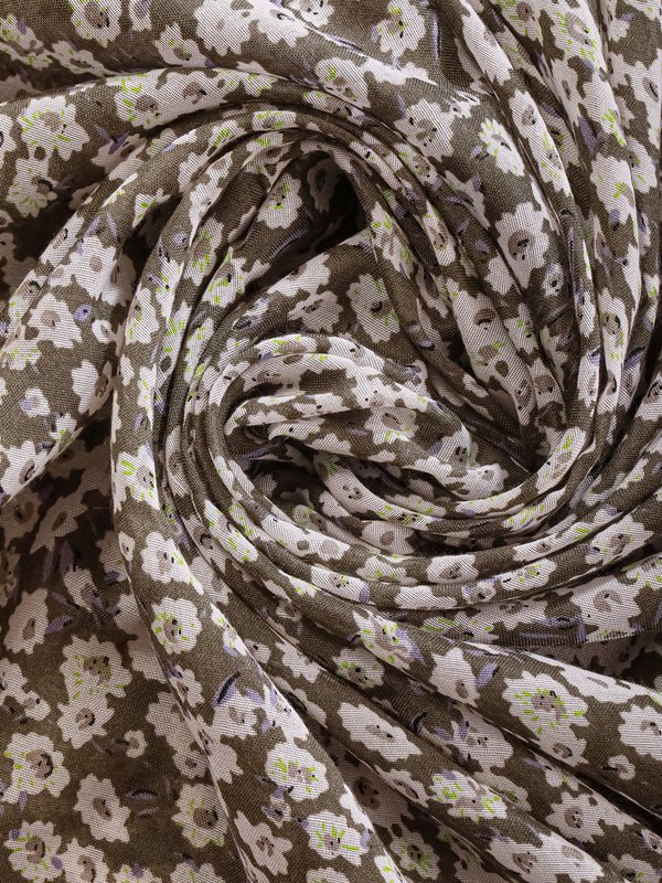 CrossKulture - AcaciaBloom Floral Print Poly Cotton Scarf Grey fabric detailing view