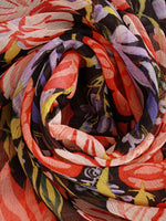 CrossKulture - CrispFlora Floral Print Poly Chiffon Scarf Red fabric detailing view
