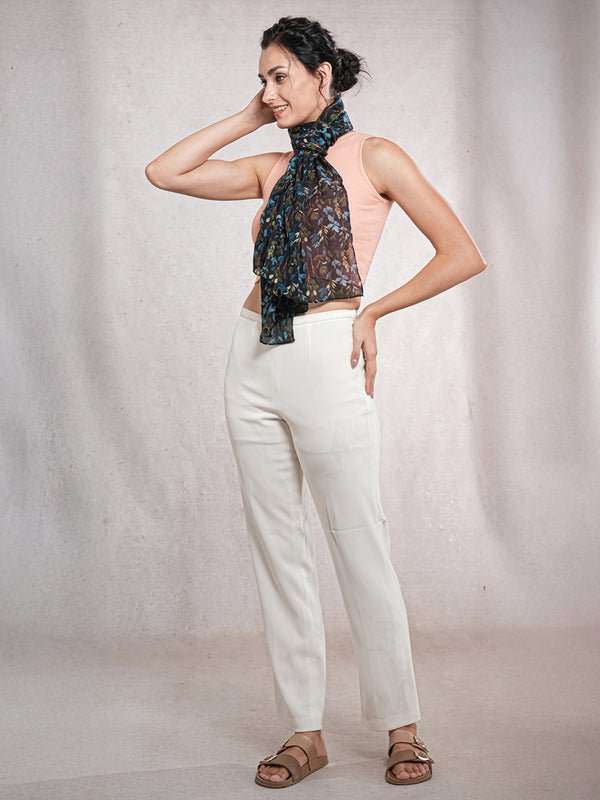 CrossKulture - ForestSpark Floral Print Poly Cotton Scarf Teal side model view