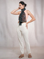 CrossKulture - ForestSpark Floral Print Poly Cotton Scarf Teal side model view
