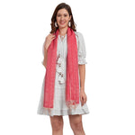 CrossKulture - IvorySunset Banarsee Poly Silk Scarf Coral front model view