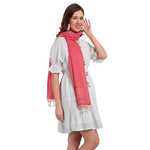 CrossKulture - IvorySunset Banarsee Poly Silk Scarf Coral side model view