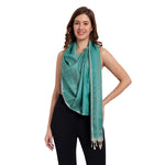 CrossKulture - SereneLeaf Banarsee Poly Silk Scarf Green front model view