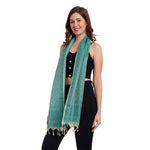CrossKulture - SereneLeaf Banarsee Poly Silk Scarf Green side model view