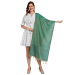 CrossKulture - SpringGreen Banarsee PolySilk Scarf Green side model view
