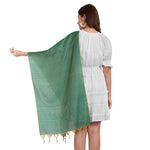 CrossKulture - SpringGreen Banarsee PolySilk Scarf Green back model view