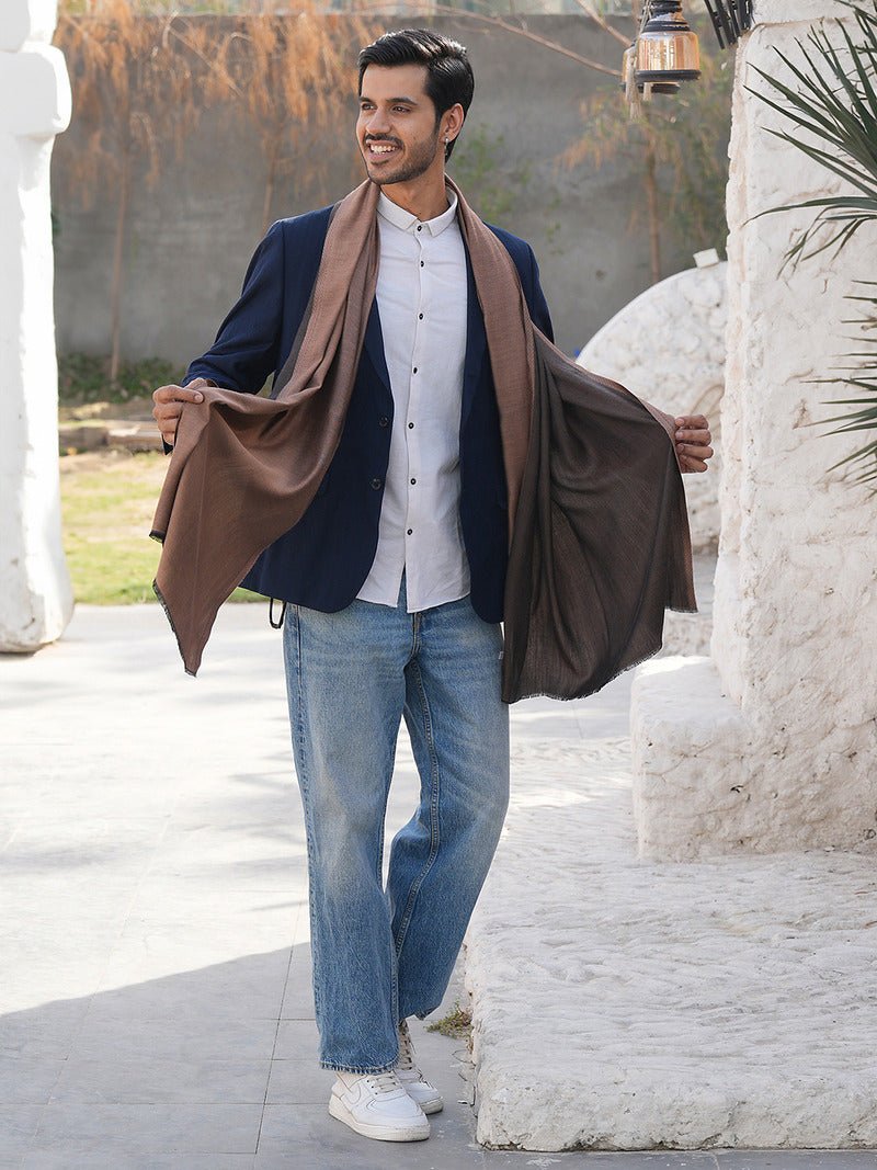 CrossKulture - RusticGlow Modal Reversible Stole Brown front model view