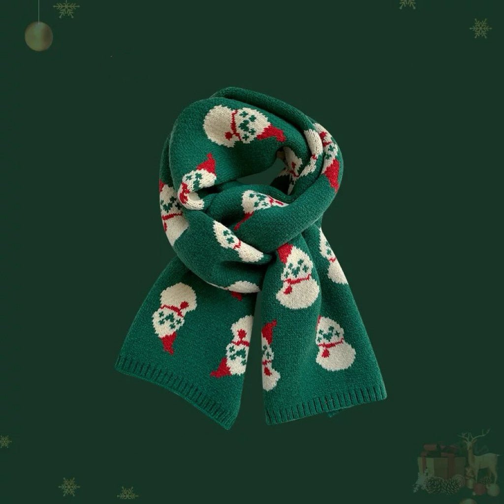 CrossKulture - LittleSnowman lightweight christmas wool scarf knot view