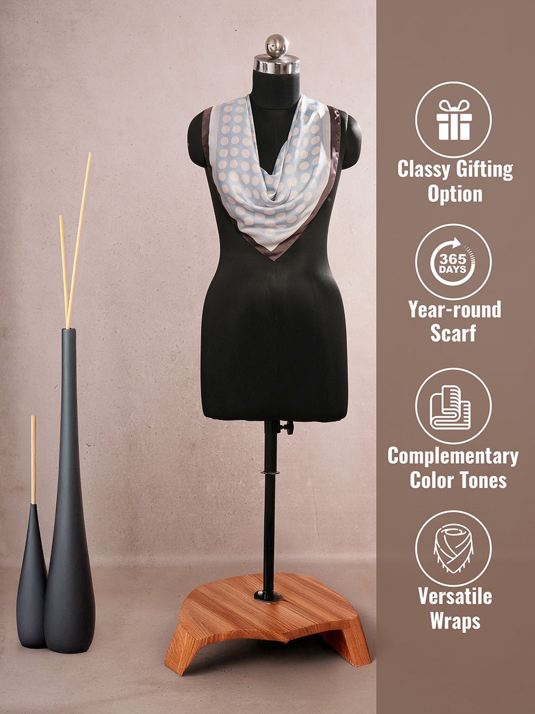 CrossKulture - RetroDot Small Square Satin Scarf Blue infographic image