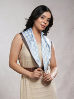 CrossKulture - RetroDot Small Square Satin Scarf Blue model shoulder wear view