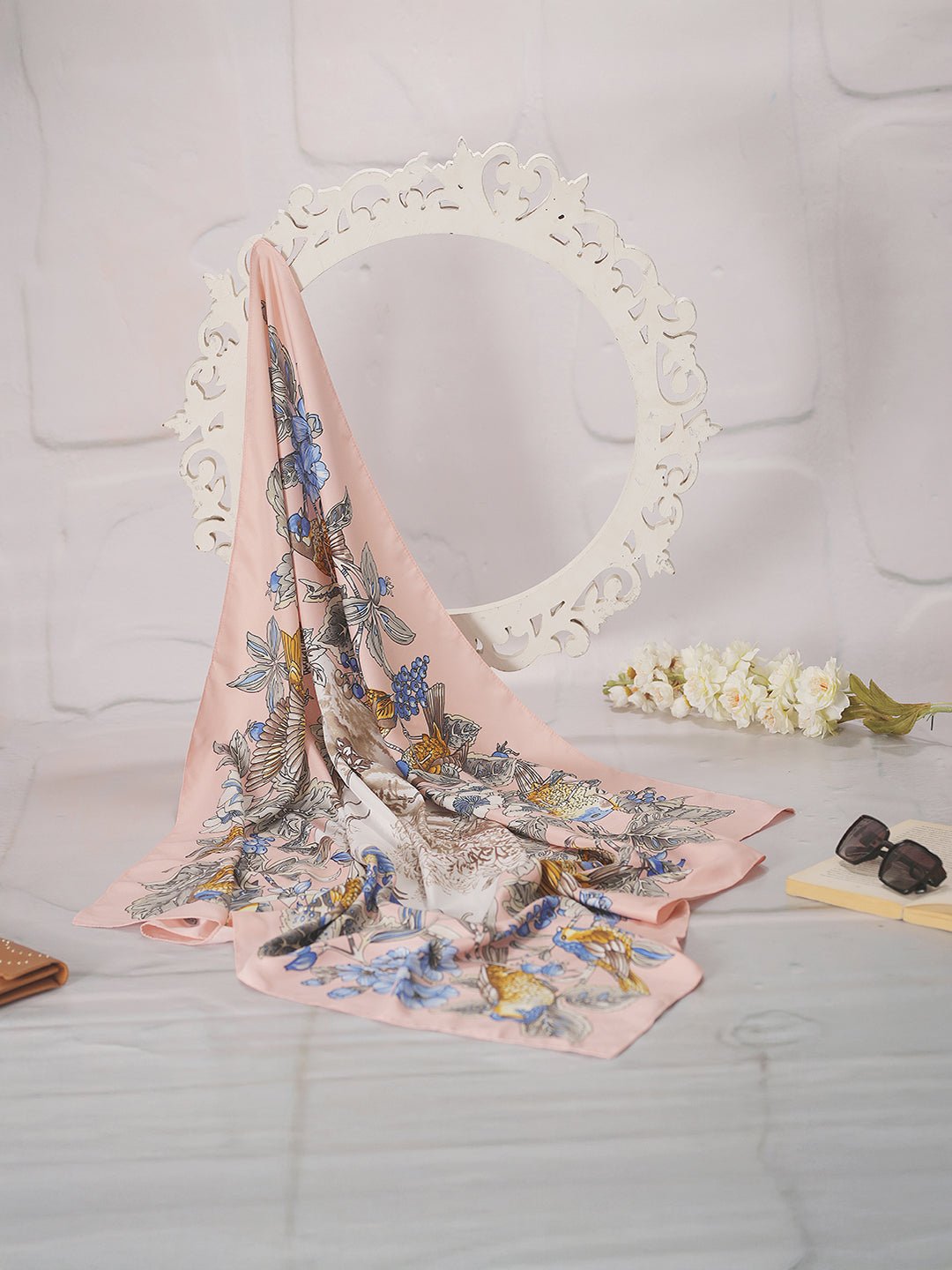 CrossKulture - SpringSong Satin Twill Scarf Square Peach lifestyle view