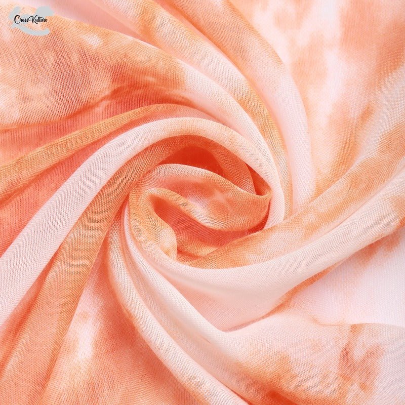 CrossKulture - SaffronTide Tie Dye Print Poly Cotton Scarf Orange fabric detailing view