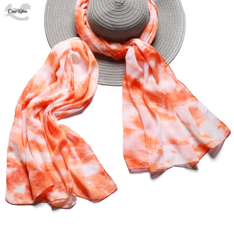 CrossKulture - SaffronTide Tie Dye Print Poly Cotton Scarf Orange front view