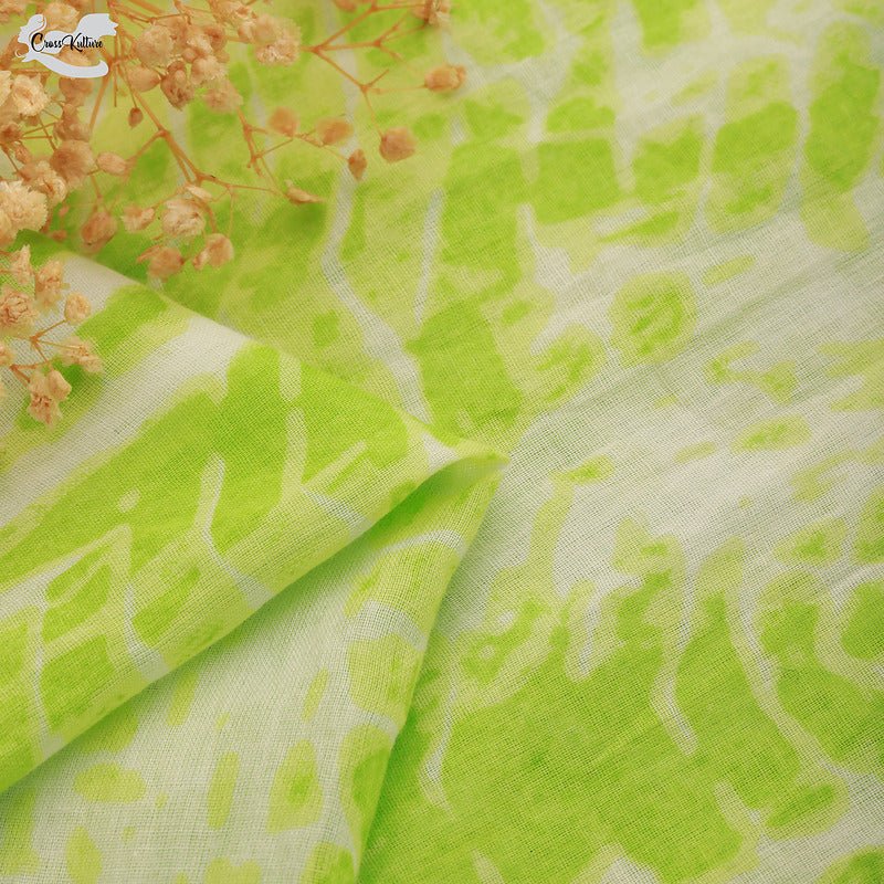 CrossKulture - EvergreenSplash TieDye Cotton Scarf Green fabric detailing view