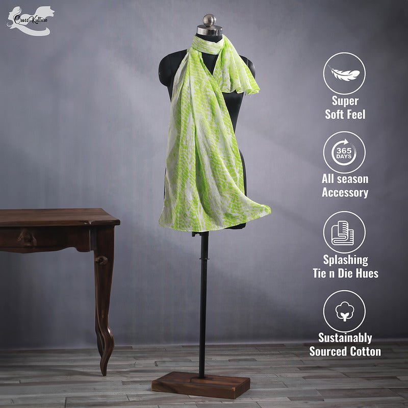 CrossKulture - EvergreenSplash TieDye Cotton Scarf Green infographic image