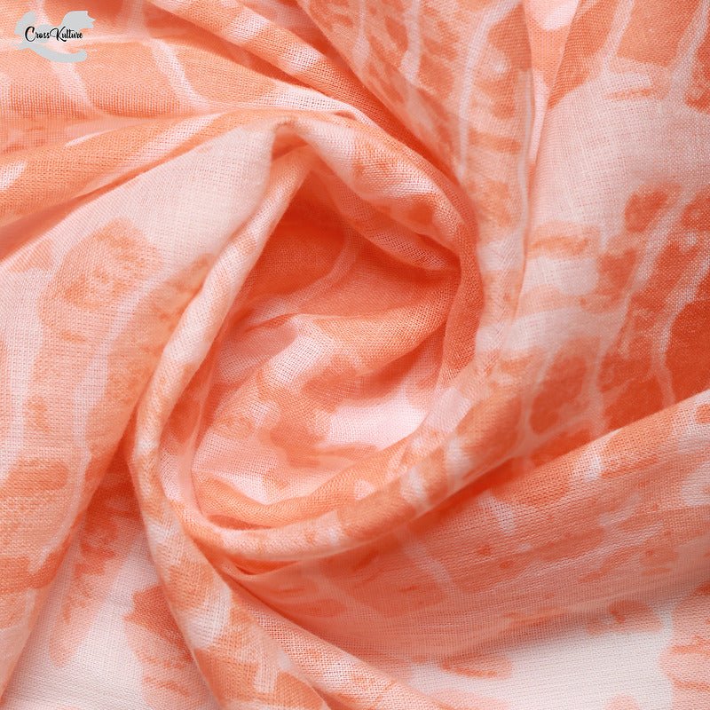CrossKulture - CoralCraze TieDye Cotton Scarf Orange fabric detailing view