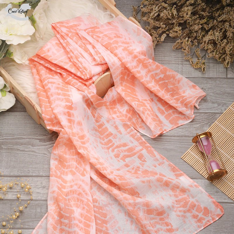 CrossKulture - CoralCraze TieDye Cotton Scarf Orange fabric detailing view