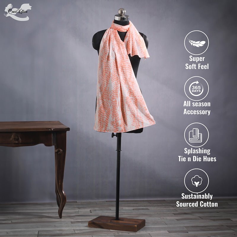 CrossKulture - CoralCraze TieDye Cotton Scarf Orange inforgaphic image