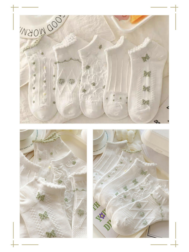 SoleMates White & Green Ankle Length Combo Pack of 5