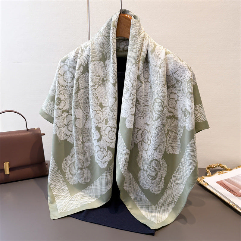 HazyBloom Satin Twill Scarf Square Green