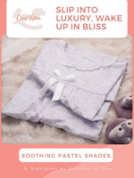 Crosskulture - CamelliaCalm Floral Printed Night Gown Mauve infographic image showing features