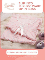 Crosskulture - TulipTranquil Floral Printed Night Gown Pink infographic image showing features