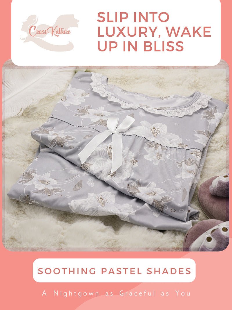 CrossKulture - DaisyDreams Floral Printed Night Gown Grey infographic image