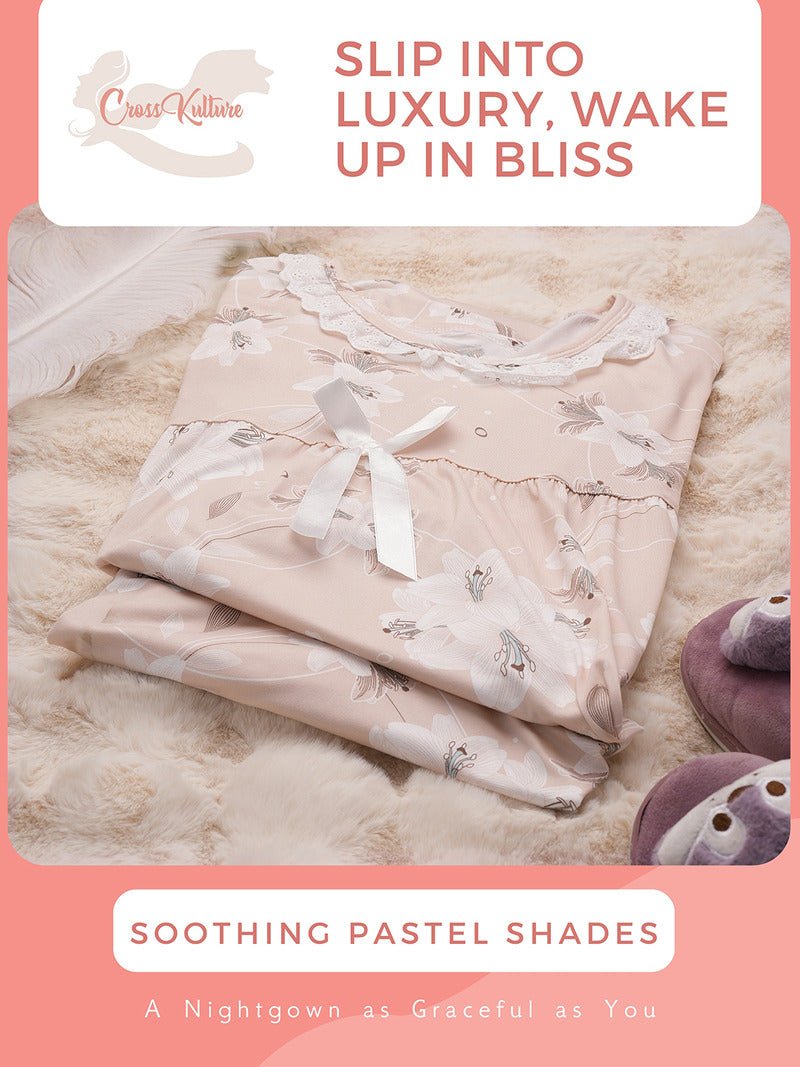 Crosskulture - PeonyPeace Floral Printed Night Gown Peach infographic image
