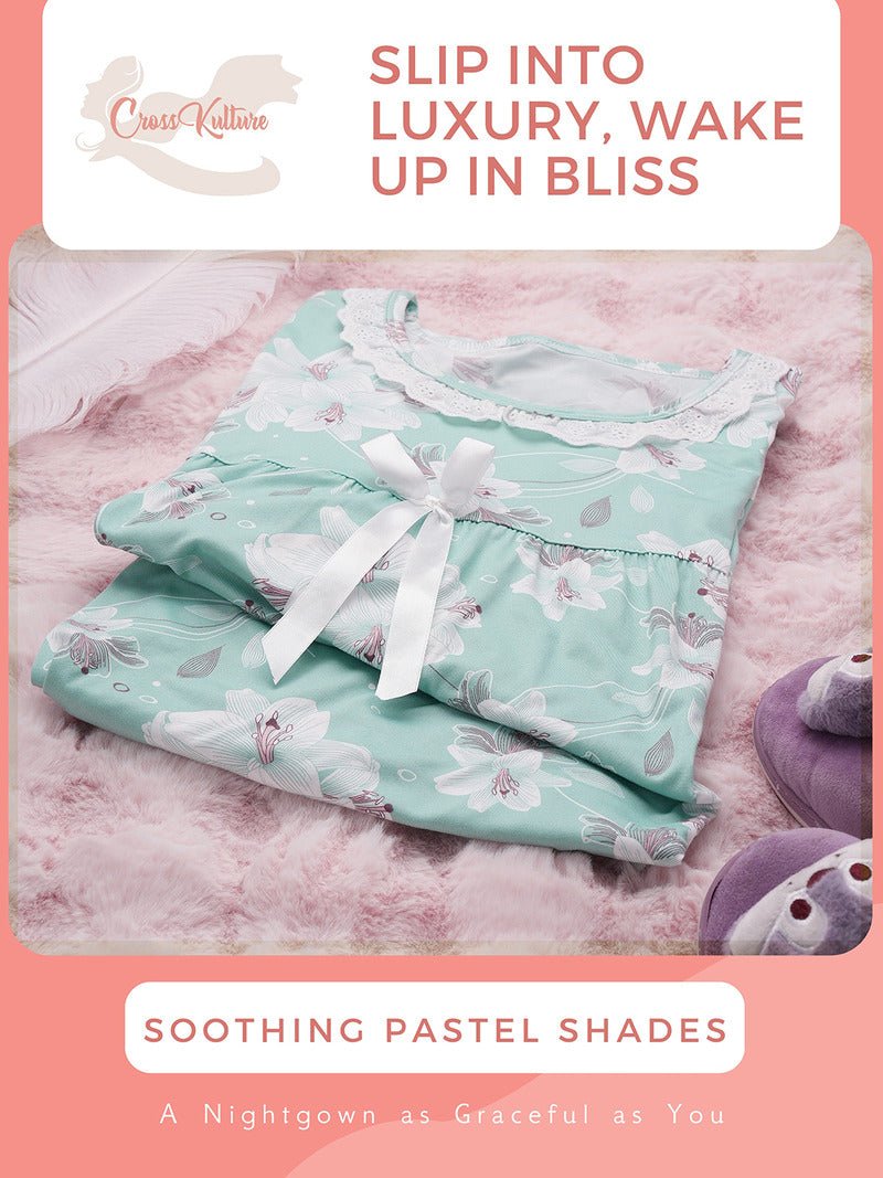 Crosskulture - LilyLullaby Floral Printed Night Gown Teal infographic image