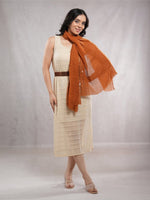 CrossKulture - SandyDusk Tan Crinkled Cotton Scarf model side view