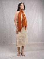 CrossKulture - SandyDusk Tan Crinkled Cotton Scarf model front view