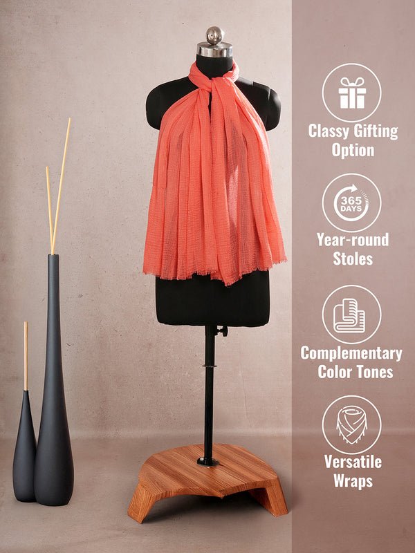 CrossKulture - WarmEmber Coral Crinkled Cotton Scarf inforgraphic image