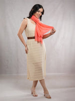 CrossKulture - WarmEmber Coral Crinkled Cotton Scarf front model view
