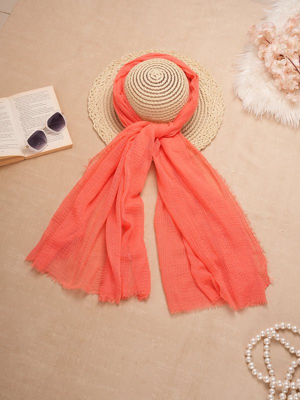 CrossKulture - WarmEmber Coral Crinkled Cotton Scarf hat style view