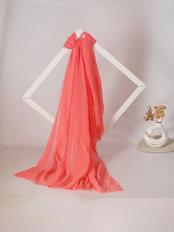 CrossKulture - WarmEmber Coral Crinkled Cotton Scarf fabric view
