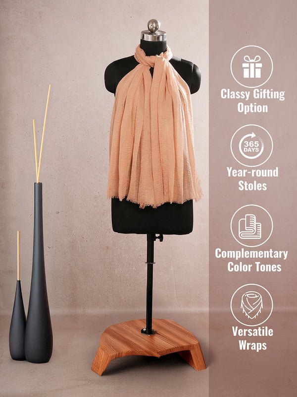 CrossKulture - SoftApricot Light Coral Crinkled Cotton Scarf infographic image view
