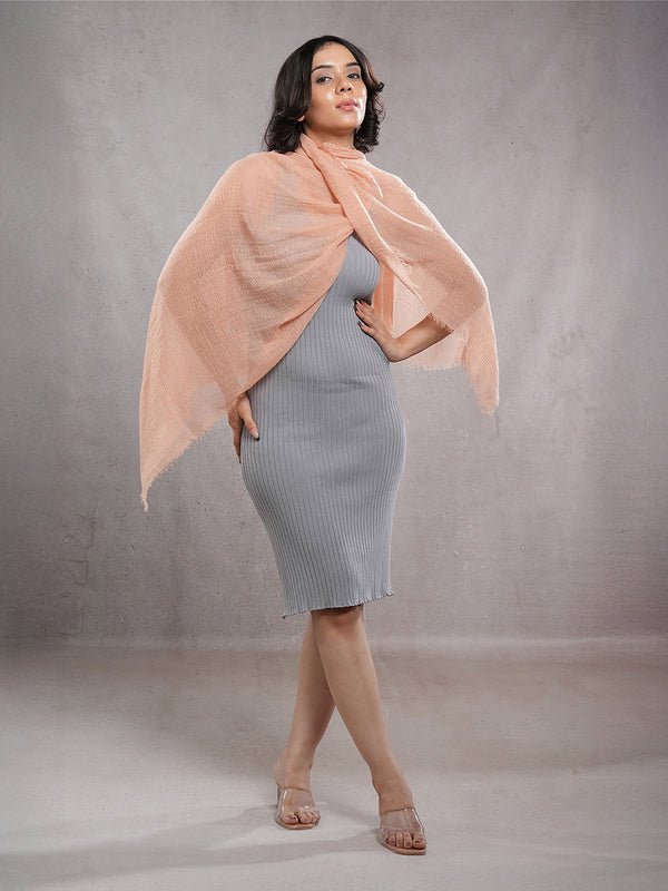 CrossKulture - SoftApricot Light Coral Crinkled Cotton Scarf front model view