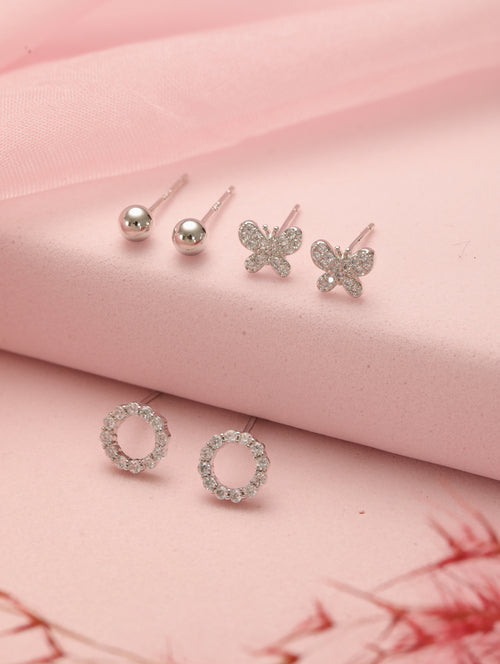 GlowVerse Ear Stud Combo Silver