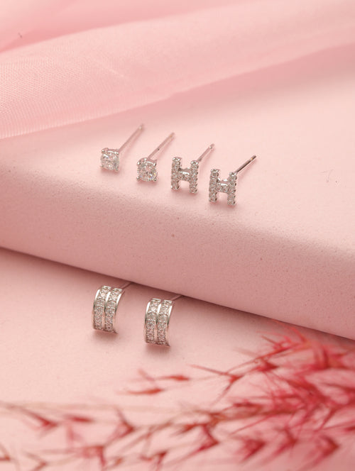ModaMetal Ear Stud Combo Silver