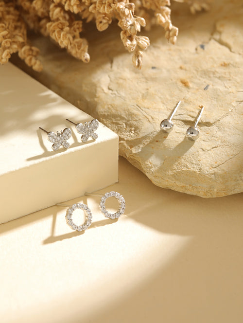 GlowVerse Ear Stud Combo Silver