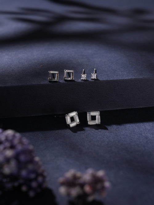CelesteGlow Ear Stud Combo Silver