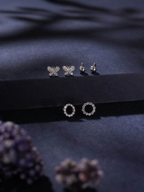 GlowVerse Ear Stud Combo Silver