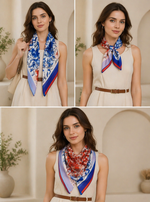 SatinArc Satin Curve Edged Blue Orange Scarf