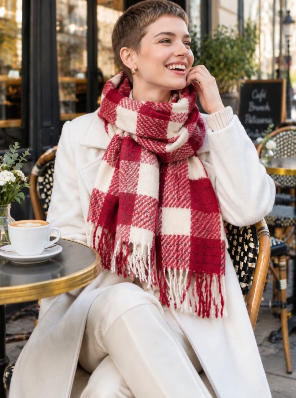 FrostyPlaid Cashmere Checkered Scarf